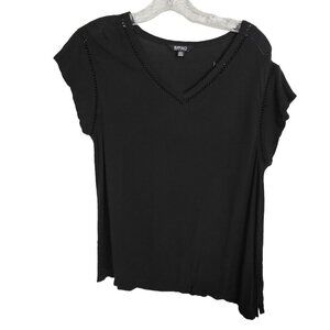 Buffalo David Bitton Ladies Lightweight V-Neck‎ sheer Blouse M black eyelet cut